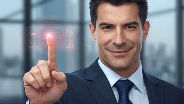 Businessman Engaging with futuristic Holographic Interface