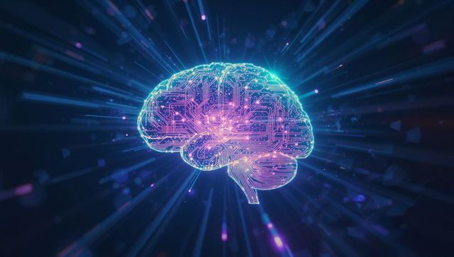 Futuristic Cybernetic Brain with Radiant Data Streams