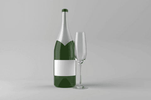 Green Bottle and Glass on Transparent Grey Background
