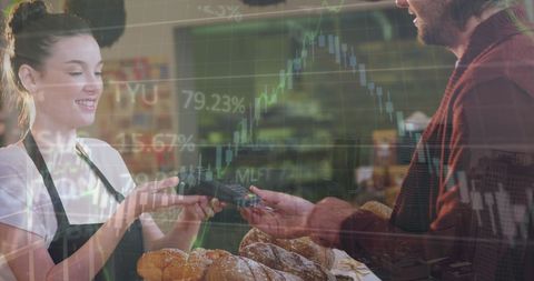 Digital payment concept with economic data overlay