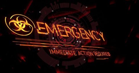 Futuristic emergency alert with biohazard symbol