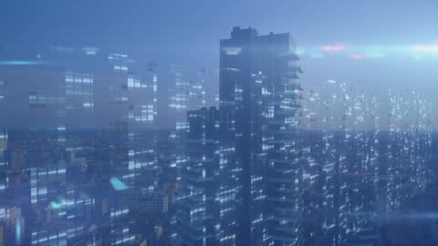 Futuristic Data Streams Flowing Through Digital Cityscape