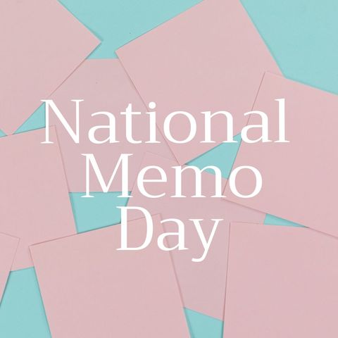 national memo day celebration card with pink notes on blue background - Download Free Stock Templates Pikwizard.com