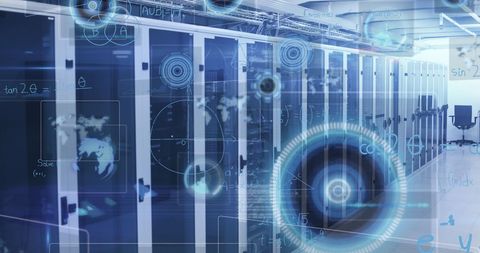 Digital Data Processing in Modern Server Room with Global Interfaces - Download Free Stock Images Pikwizard.com