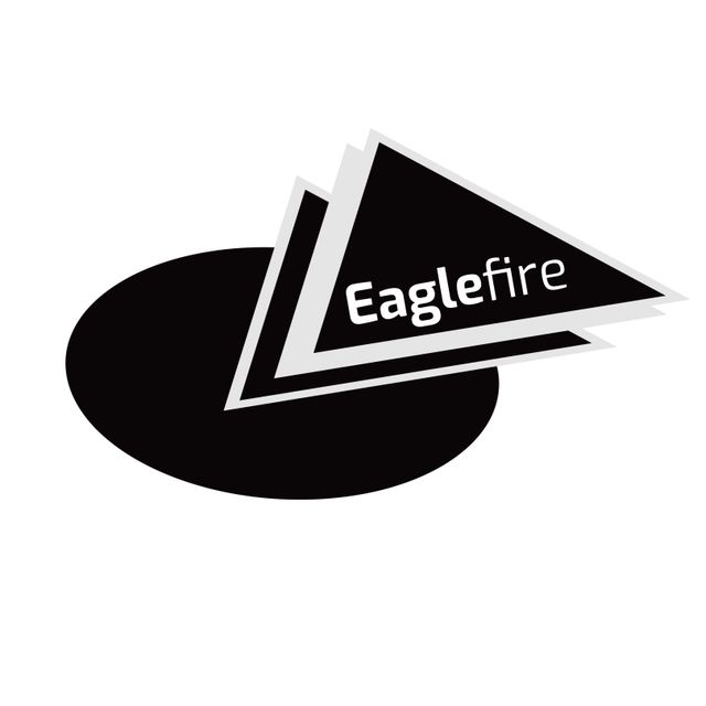 This modern Eaglefire logo features triangular design elements with 'Eaglefire' text in white on contrasting black shapes, set against a clean white background. Ideal for use in corporate branding, promotional materials, website headers, business cards, and marketing purposes, creating a professional and sleek look.