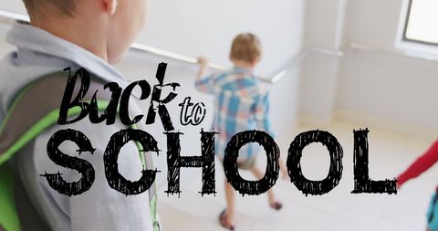 Children Returning to School with Back to School Graphic Overlay - Download Free Stock Images Pikwizard.com