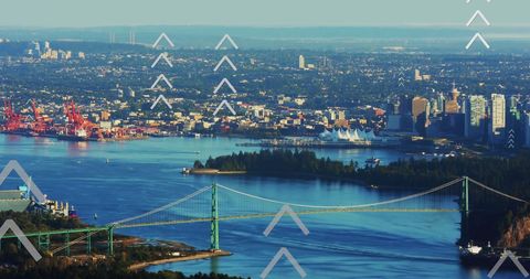 City Overlaid with Digital Arrows Symbolizing Growth and Innovation