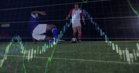 Dynamic soccer action overlayed with fluctuating stock chart