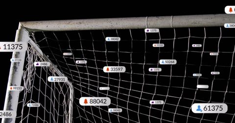 Digital Data Points Overlayed on Soccer Goal for Analytics Concept