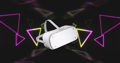 Vr headset in futuristic neon triangle background