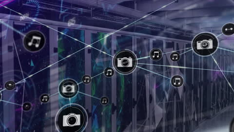 Networking Icons Over Data Center Servers