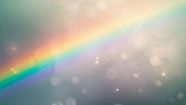 Diagonal Rainbow Band Crossing Dreamy Bokeh Sky with Sparkling Light