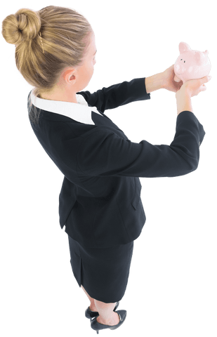 Transparent Background Financial Planning Concept with Businesswoman and Piggy Bank