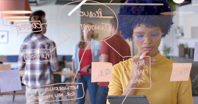 Focused Female Business Professional Analyzing Data on Glass Wall - Download Free Stock Images Pikwizard.com