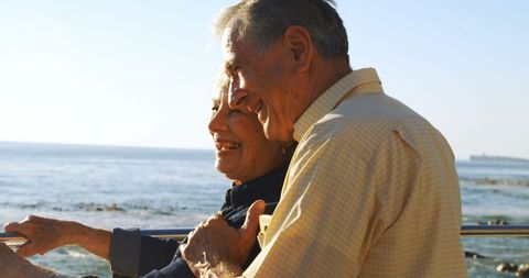 Joyful Senior Couple Embracing by the Seaside View - Download Free Stock Images Pikwizard.com