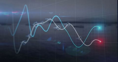 Futuristic Data Visualization Over Water with Cyan Sine Waves