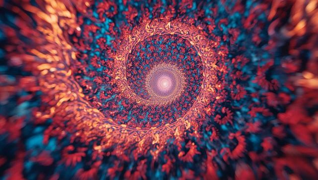 Mesmerizing psychedelic spiral fractal with floral motifs