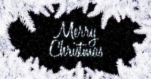Sparkling Merry Christmas with Snowfall and Fir Branches