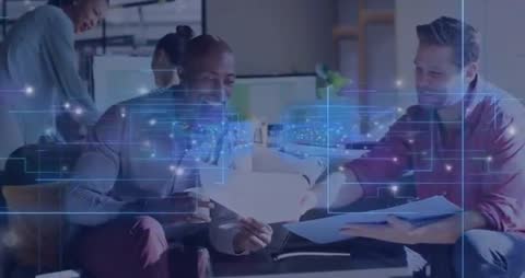 Colleagues Collaborating with Digital Innovation in Workspace