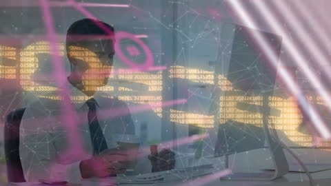 Businessman Analyzing Data in Futuristic Office Environment