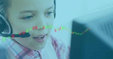 Child Engaging in E-Learning with Technical Chart Overlay