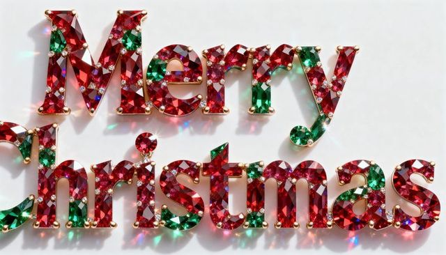Shimmering gem lettering spelling merry christmas in faceted red and green jewels