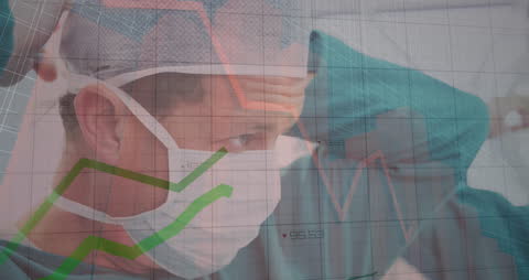 Surgeon Analyzing Medical Data with Biometric Overlay