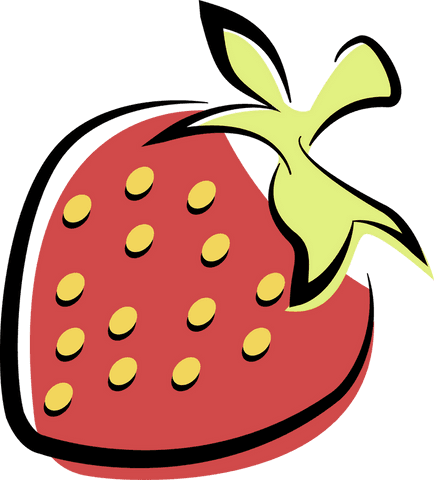 Playful Flat Strawberry on Transparent Background with Black Outline