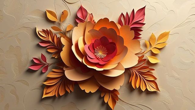 Intricate Paper Flower Art Sculpture with Textured Wall Relief