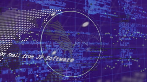 Futuristic Animation of Data Processing and Digital World Map