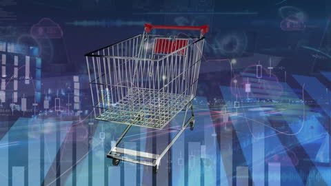 Digital Shopping Cart with Data Processing Visual Elements