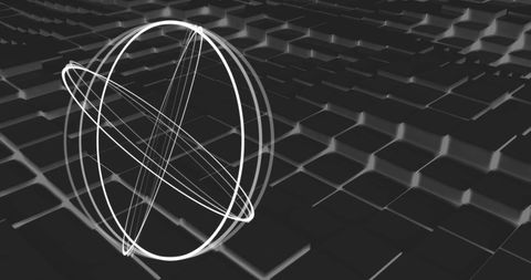 Futuristic visualization combining geometric shapes with a glowing sphere design over a sleek dark grid. Ideal for technological presentations, graphic design inspiration, or scientific concept illustrations. Can be used for abstract backgrounds or network technology themes, applying a modern and innovative aesthetic.