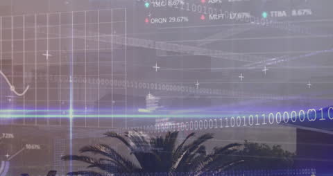 Digital Stock Market Analysis with Cityscape Overlay