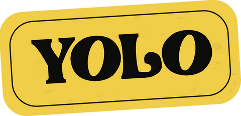 Bold yolo graphic on yellow badge with transparent background