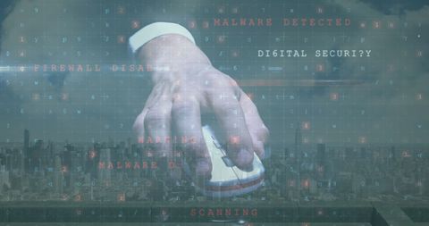 Cyber security threat with digital interface overlay