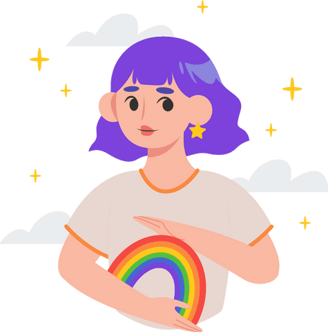 whimsical cartoon woman holding rainbow on transparent background - Download Free Stock Videos Pikwizard.com