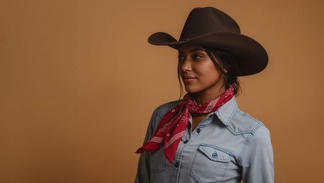 Portrait of woman in cowboy hat and red bandana