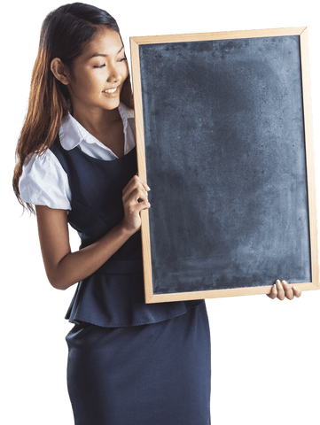 transparent smiling businesswoman holding chalkboard - Download Free Stock Videos Pikwizard.com