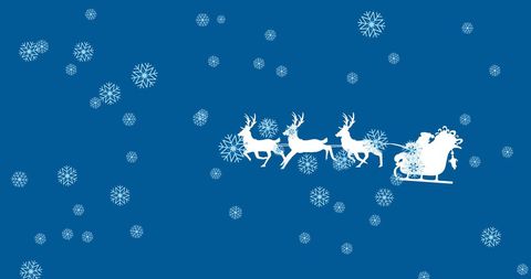 Santa Claus Sleigh and Reindeer Silhouette with Snowflakes