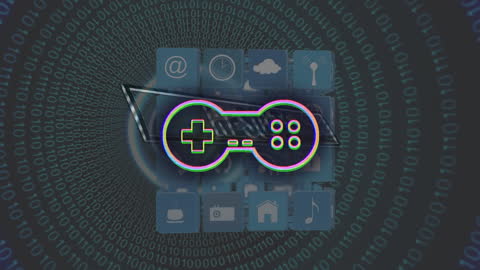 Digital Interface Concept with Game Controller Icon Mixed with Data Stream