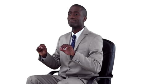 Businessman Typing on Virtual Keyboard in Formal Attire