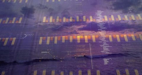 Abstract Data Visualization Over Ocean Dusk Scene