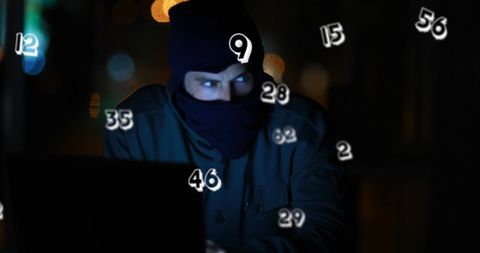 Hacker Wearing Hoodie Surrounded by Floating Numbers - Download Free Stock Images Pikwizard.com