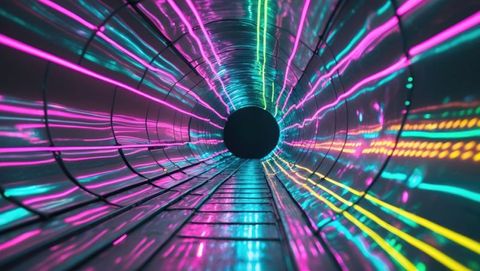 Futuristic Neon Tunnel with Vibrant LED Reflections