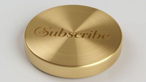Gold circular subscribe button with brushed metal finish for luxury branding cta
