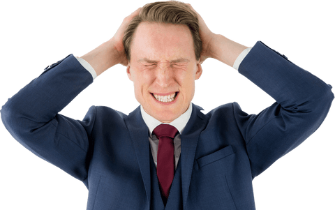 Irritated Businessman with Hands Behind Head, Transparent Background