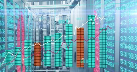 Data Center Server Racks with Digital Analytics Overlay