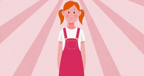 Illustration of Red-Haired Girl Standing in Pink Dress