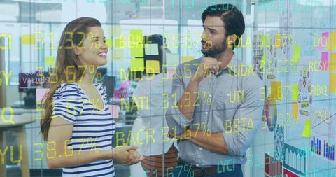 Business Colleagues Analyzing Financial Data on Glass Board - Download Free Stock Images Pikwizard.com