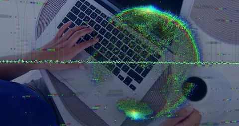 Modern Workspace with Data Concept Overlay and Laptop